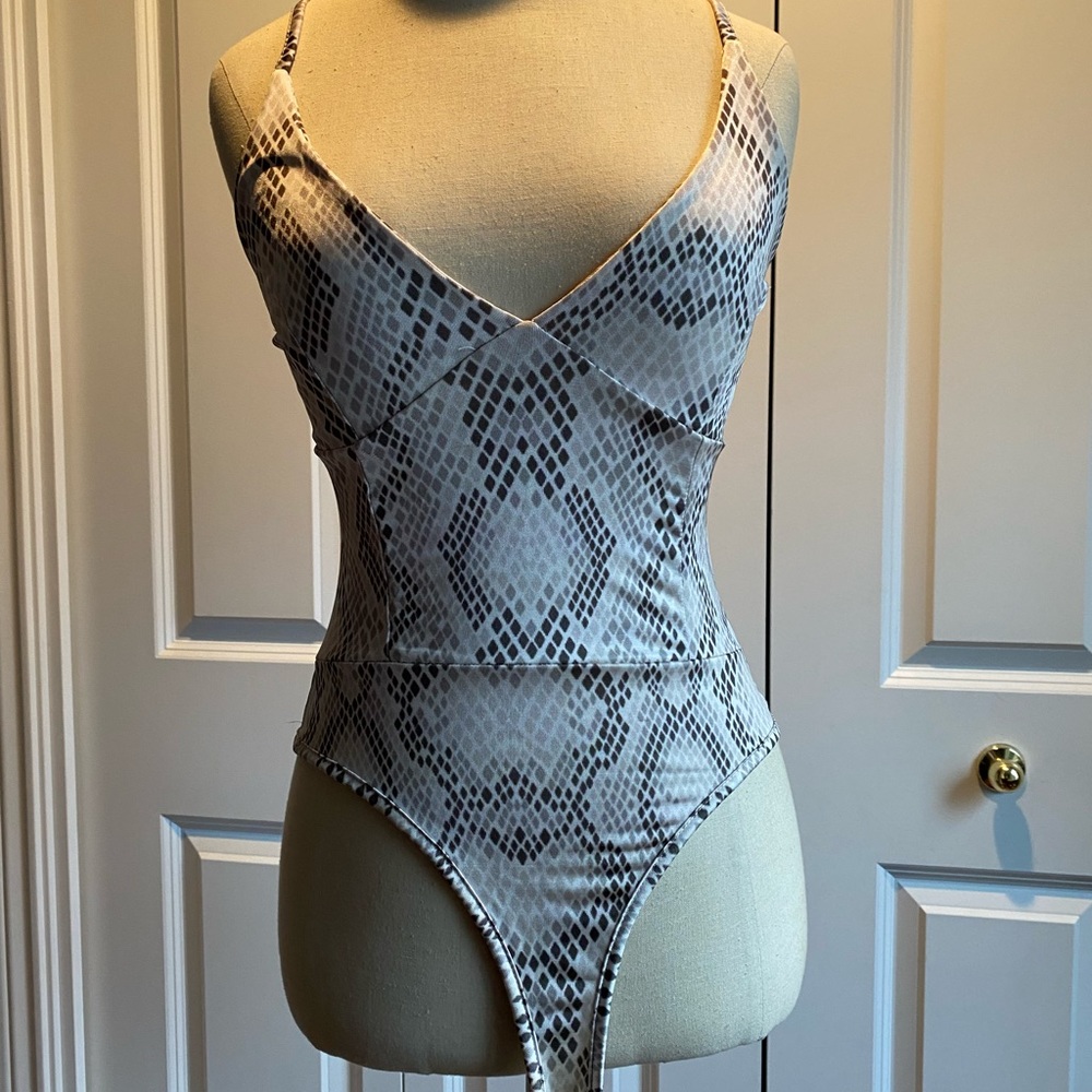 Missguided plunge snake print bodysuit